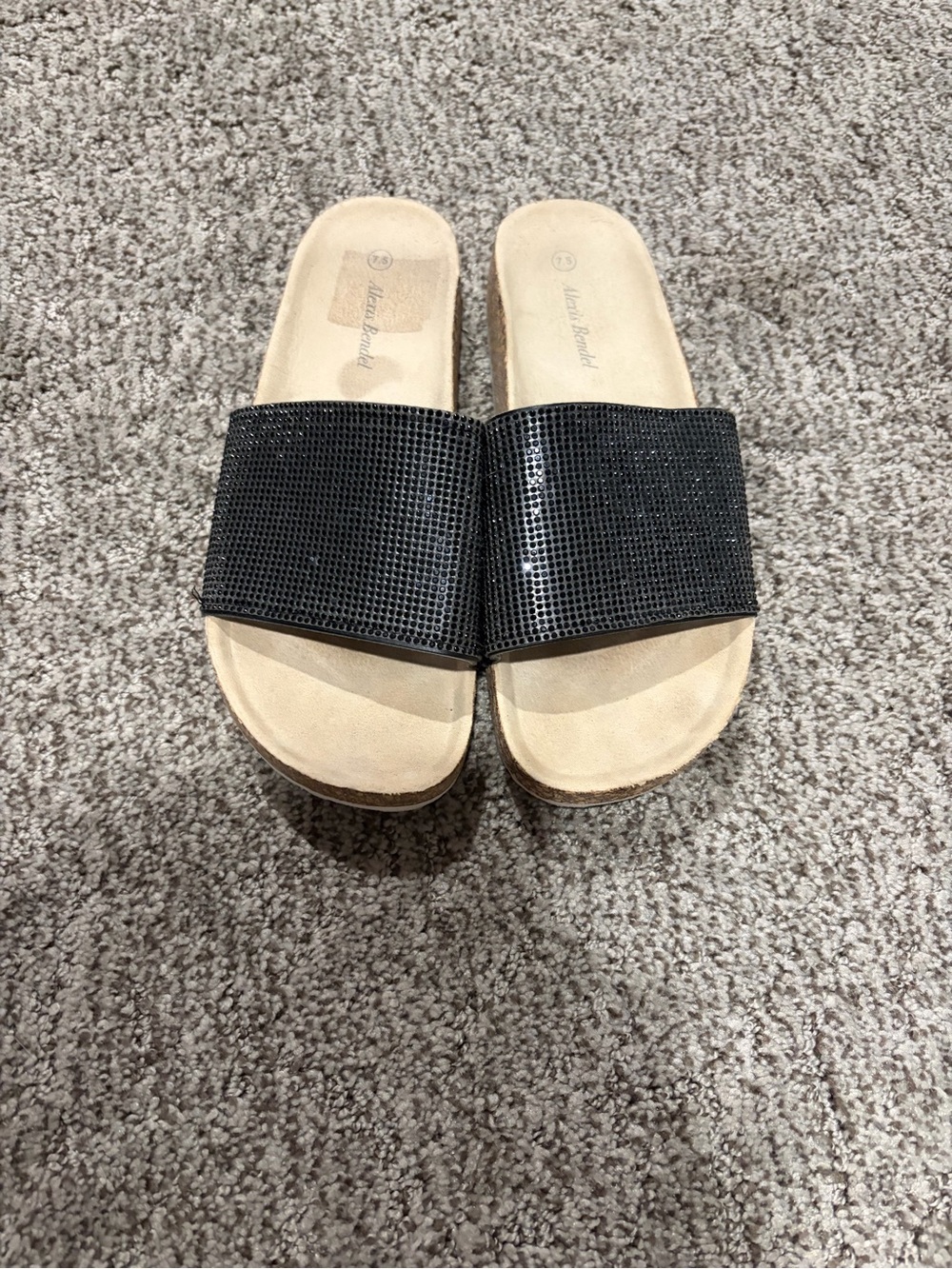 Black Sparkle Slide Sandals with Soft Cream Footbed